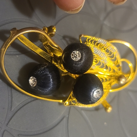 Vintage Gold Tone Black Thread Wrapped Flower Pin Brooch - Picture 5 of 7